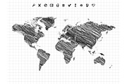 World map drawing, pencil sketch