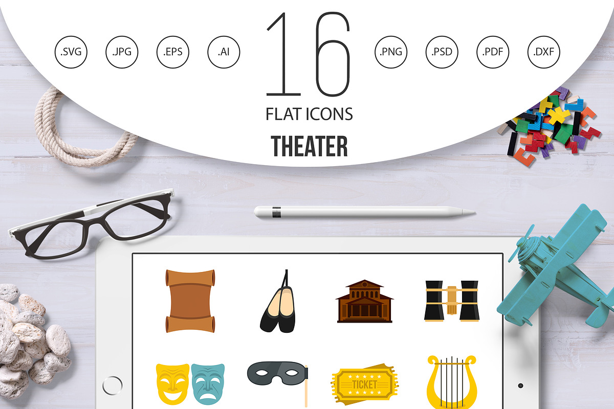 Theater set flat icons in Graphics - product preview 8