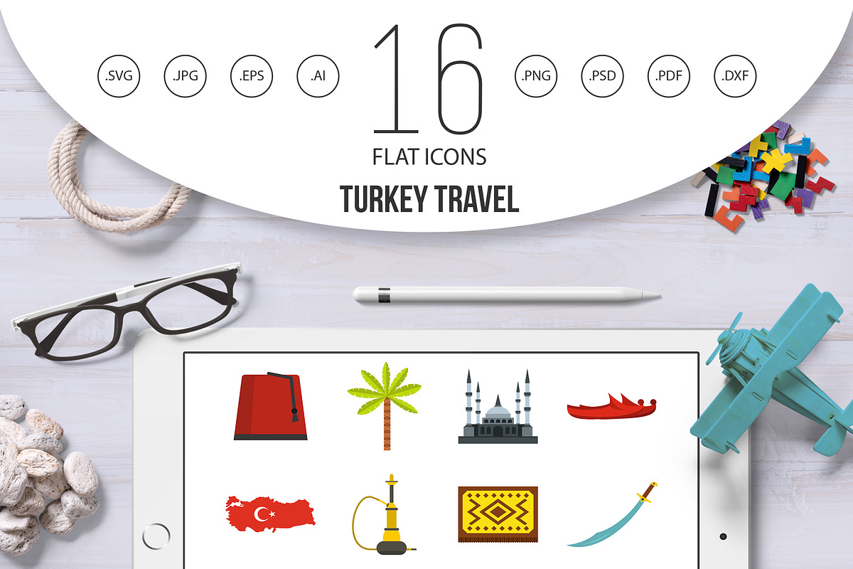 Turkey travel icons set in flat   in Graphics - product preview 8