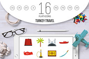 Turkey travel icons set in flat  