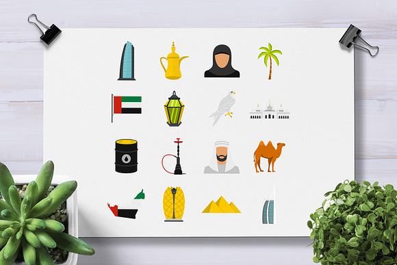 UAE travel set flat icons in Graphics - product preview 2