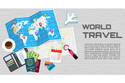 world travel banner wooden