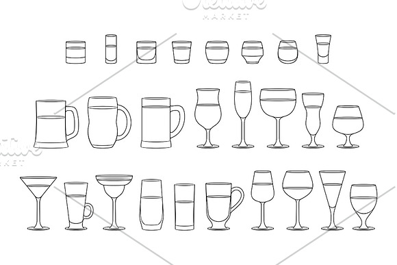 Set of Alcoholic drinks glasses in Graphics - product preview 1
