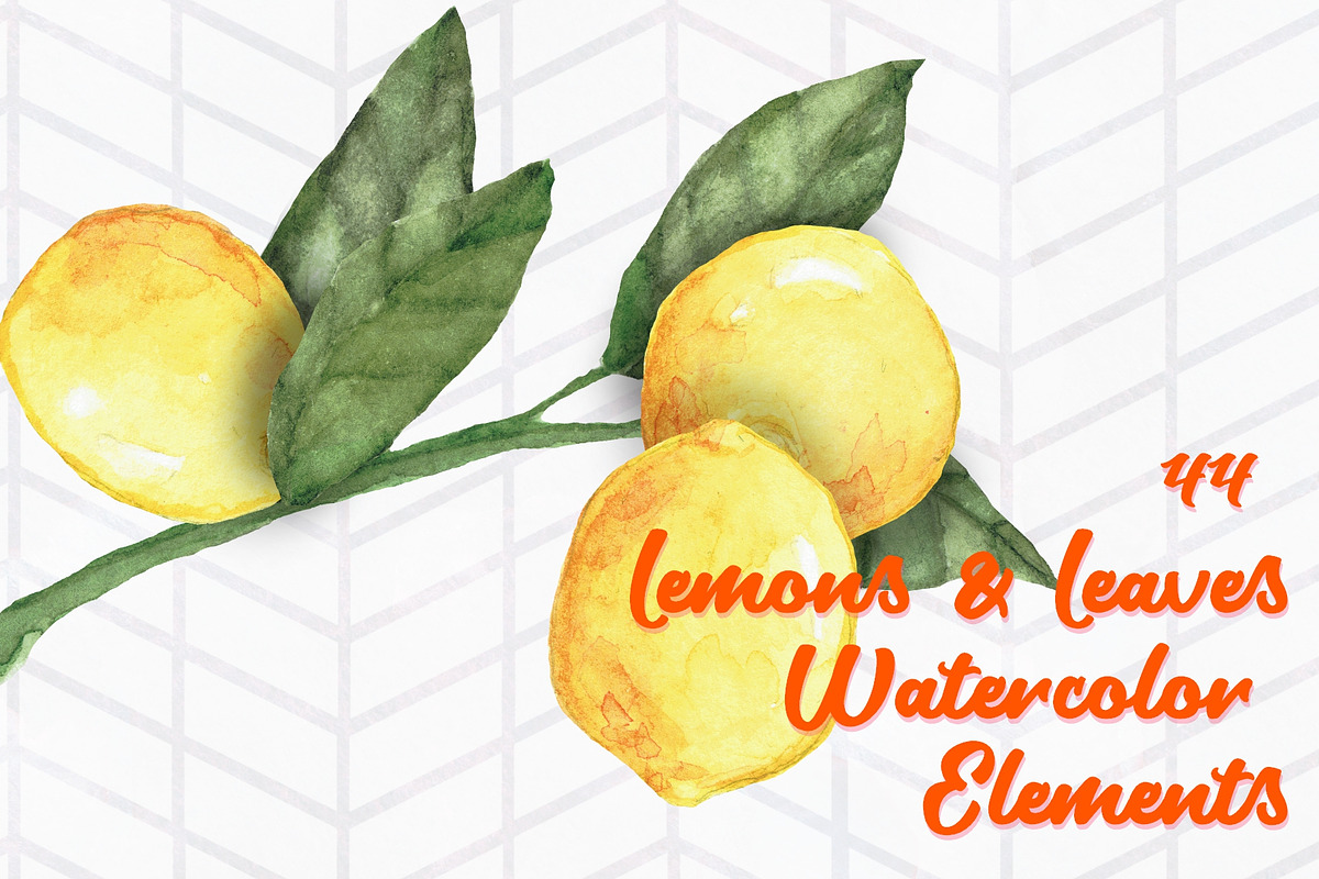 44 Lemon and Leaves Watercolor Art in Illustrations - product preview 8