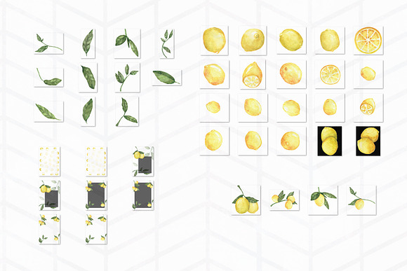 44 Lemon and Leaves Watercolor Art in Illustrations - product preview 1