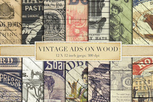 Vintage ads on wood