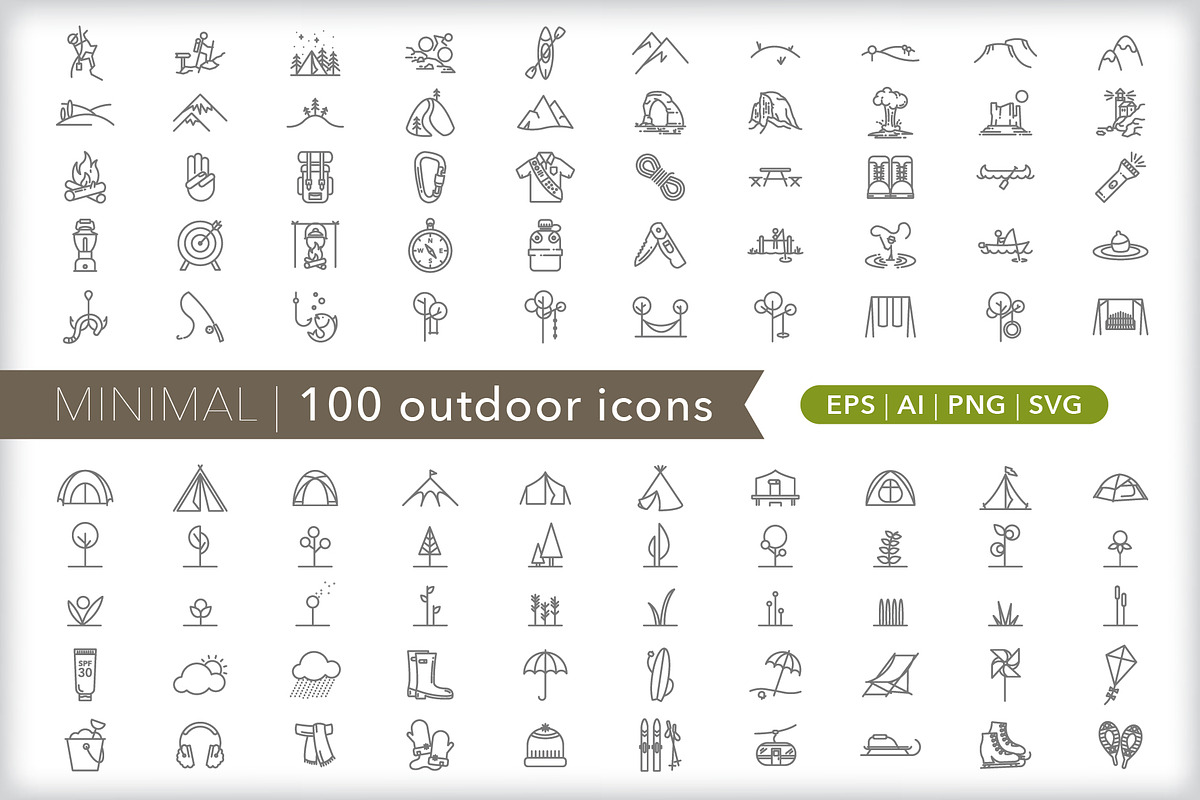 Minimal 100 outdoor icons in Travel Icons - product preview 8