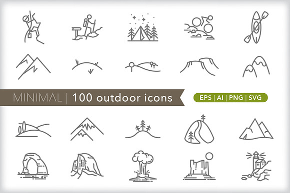 Minimal 100 outdoor icons in Travel Icons - product preview 1