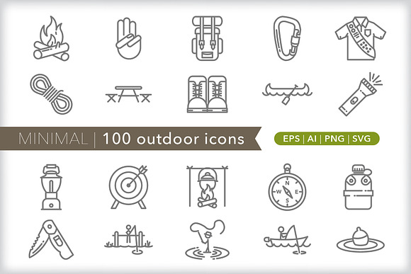 Minimal 100 outdoor icons in Travel Icons - product preview 2