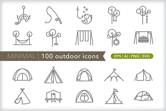 Minimal 100 outdoor icons in Travel Icons - product preview 3
