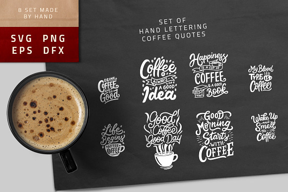 Set of Hand Lettering Coffee Quotes in Illustrations - product preview 6