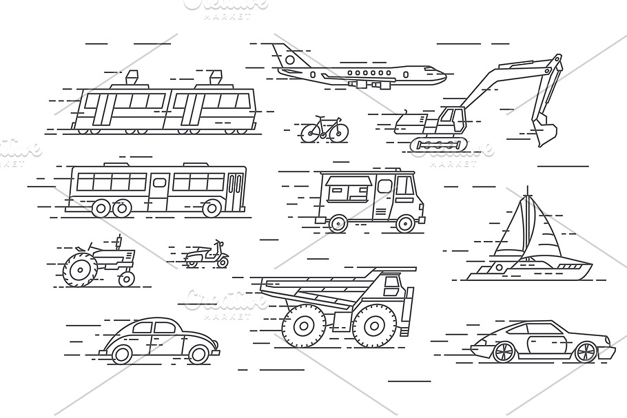 Vector linear transport icons.