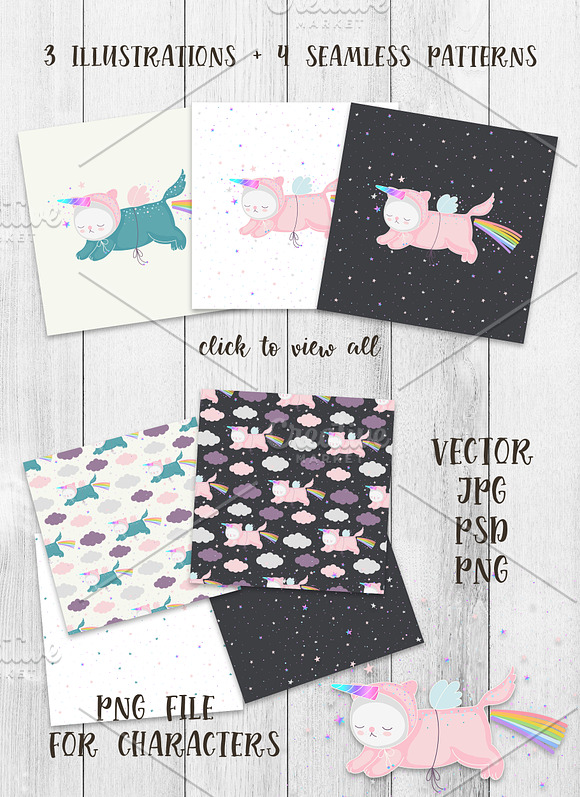 Unicorn Cat (posters and patterns) in Illustrations - product preview 1