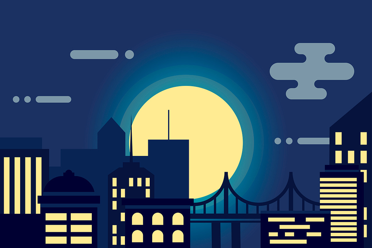 Night city silhouette in Illustrations - product preview 8
