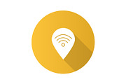 Map pinpoint with wifi signal inside flat design long shadow gly