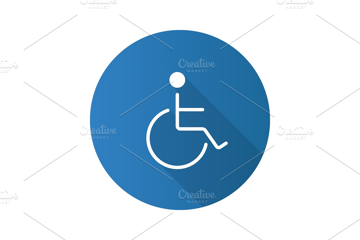 Disabled person in wheelchair flat design long shadow glyph icon in Graphics - product preview 8