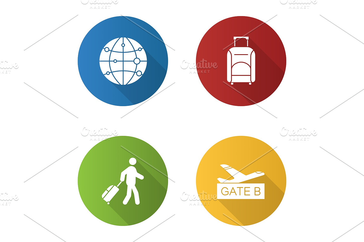 Airport service flat design long shadow glyph icons set in Graphics - product preview 8