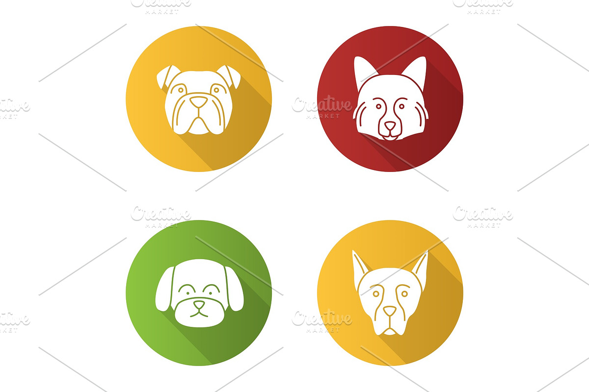 Dogs breeds flat design long shadow glyph icons set in Graphics - product preview 8