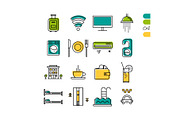 Set linear hotel service colored icons