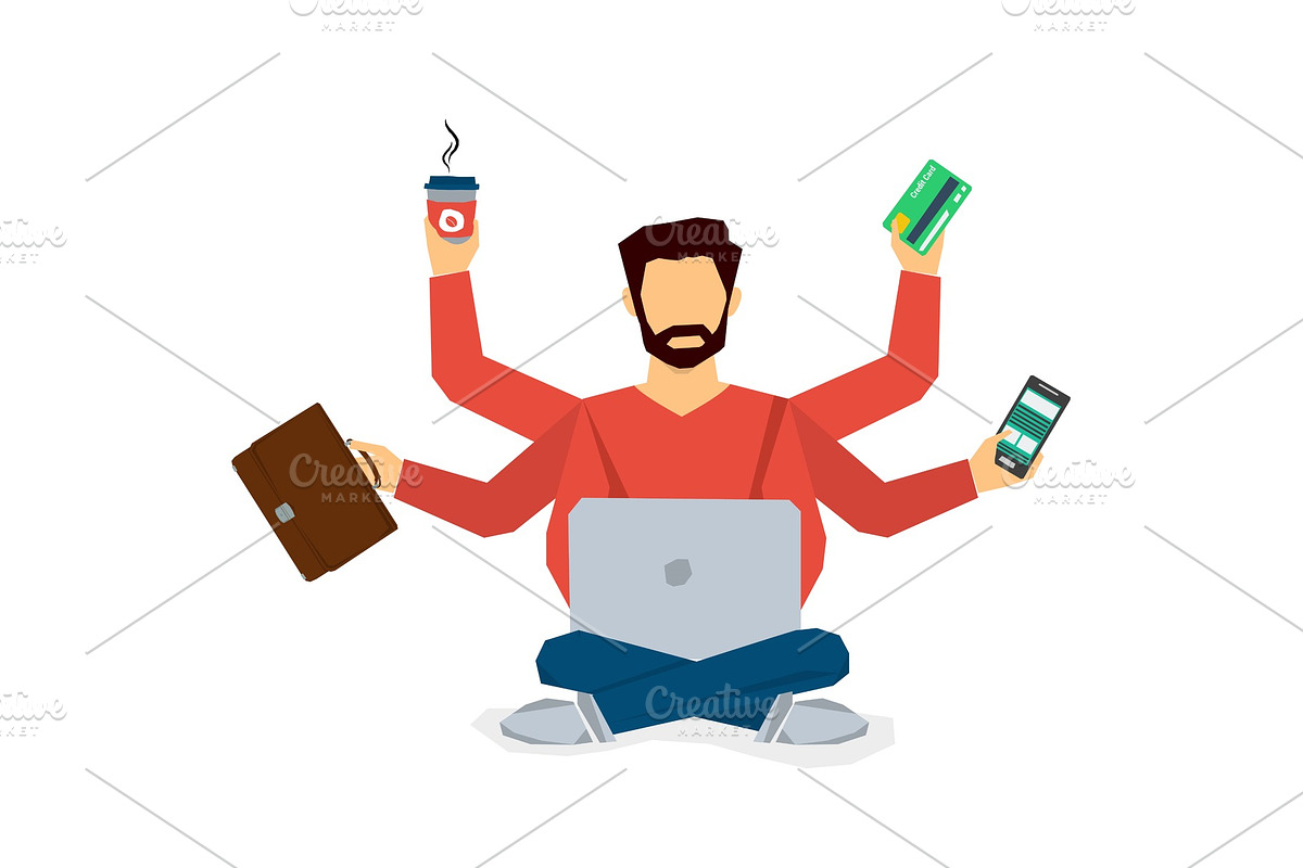 Multitasking businessman isolated in Illustrations - product preview 8