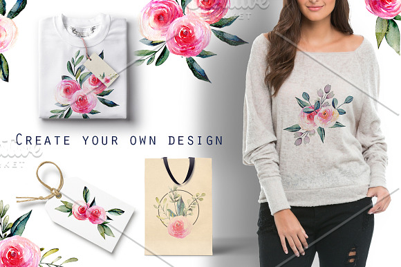 "New York". Roses watercolor clipart in Illustrations - product preview 3