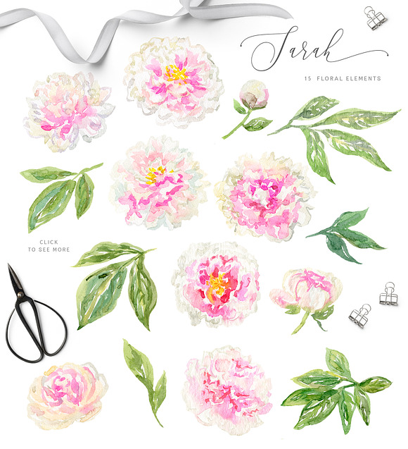 Sarah peony watercolor clipart in Illustrations - product preview 2