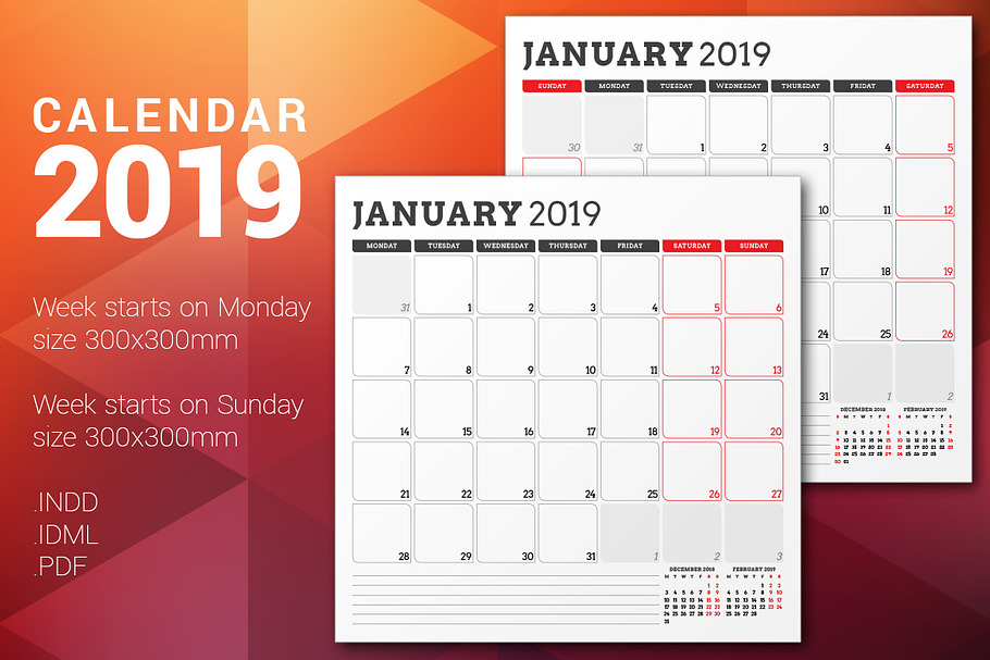 Monthly Planner 2019 in Stationery Templates - product preview 8