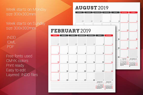 Monthly Planner 2019 in Stationery Templates - product preview 3