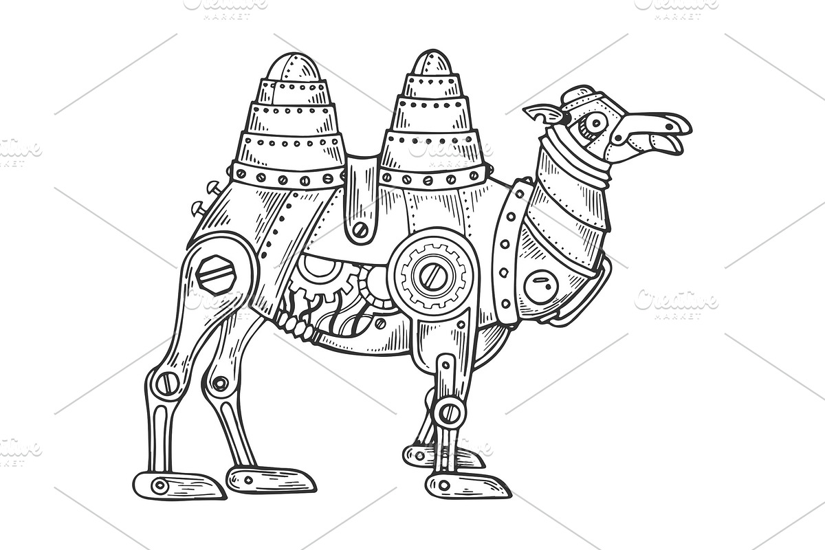Mechanical camel animal engraving vector in Illustrations - product preview 8