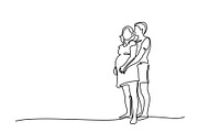 Happy pregnant woman walking with her husband