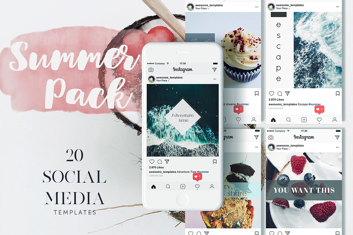 Summer Social Media Pack  in Instagram Templates - product preview 8