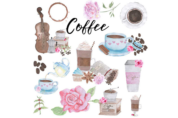 Hand Drawn Watercolor Coffee Clipart