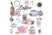 Hand Drawn Watercolor Coffee Clipart