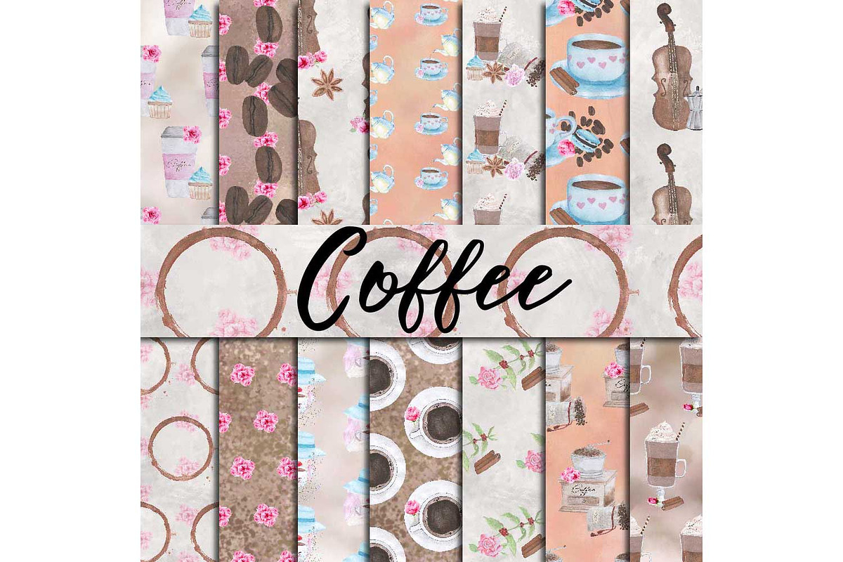 Watercolor Coffee Digital Paper in Textures - product preview 8