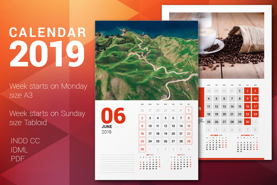 Wall Calendar 2019 + calendar poster in Stationery Templates - product preview 8