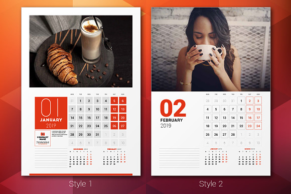 Wall Calendar 2019 + calendar poster in Stationery Templates - product preview 1