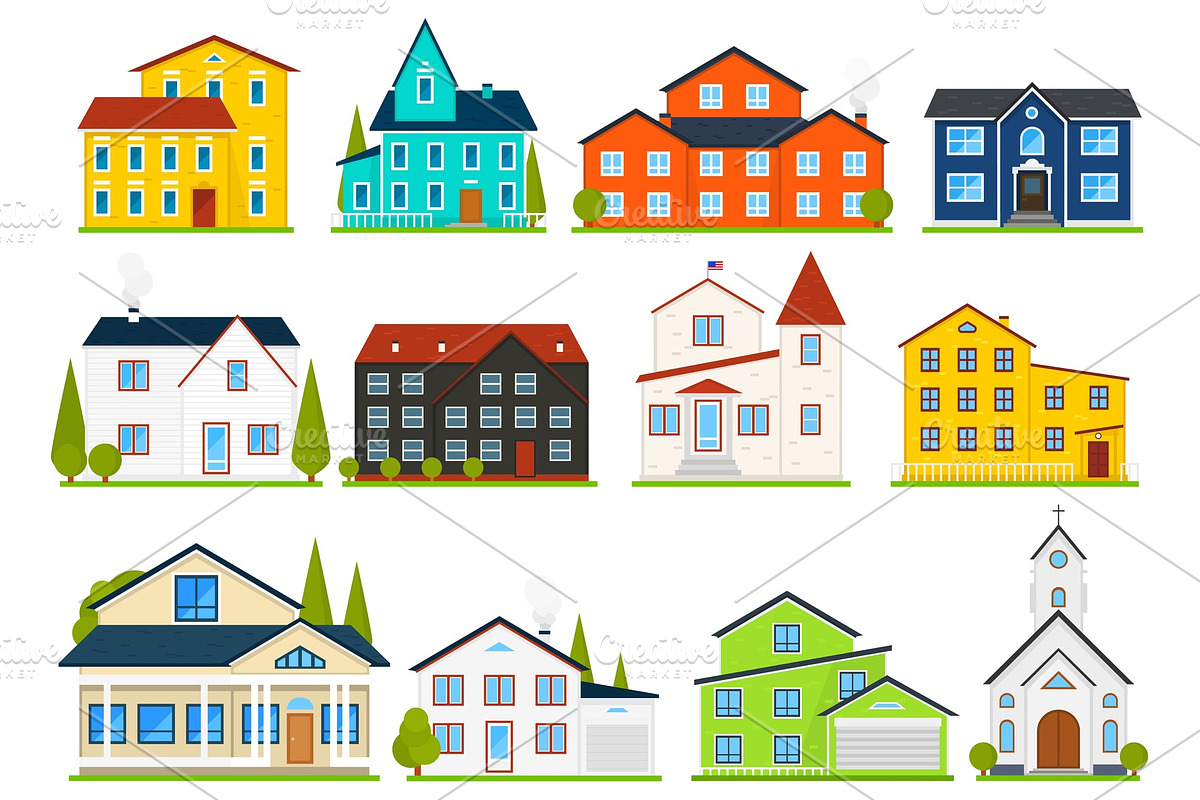 Little cute house or apartments. Family american townhouse. Neighborhood with cozy homes. Traditional Modern cottage for infographics or application interface. Building vector illustration. Flat style in Illustrations - product preview 8