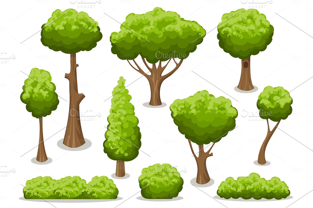 Cartoon bush and tree set in Illustrations - product preview 8