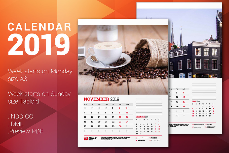 Wall Calendar 2019 in Stationery Templates - product preview 8