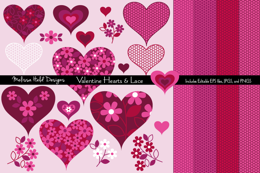 Valentine Hearts & Lace Textures