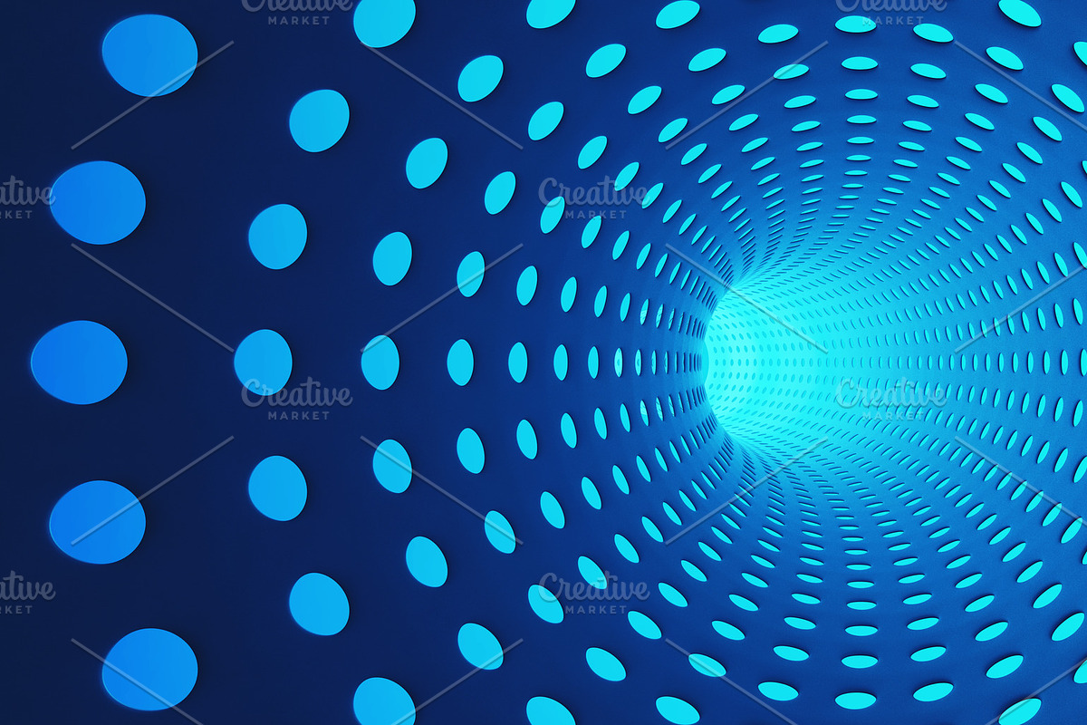 Blue abstract tunnel with holes in highway for technology background. Moving toward the light. 3d illustration in Illustrations - product preview 8