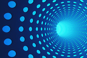 Blue abstract tunnel with holes in highway for technology background. Moving toward the light. 3d illustration