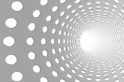 White abstract tunnel with holes in highway for technology background. Moving toward the light. 3d illustration
