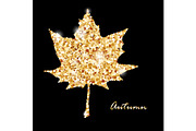 Autumn muple leaf, gold glitter vector design.
