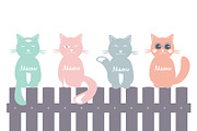 Seamless pattern background with cats on the fence