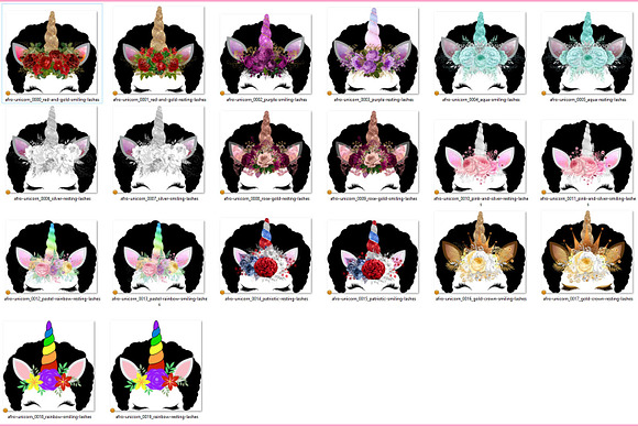 Afro Unicorn Faces Clipart in Illustrations - product preview 1