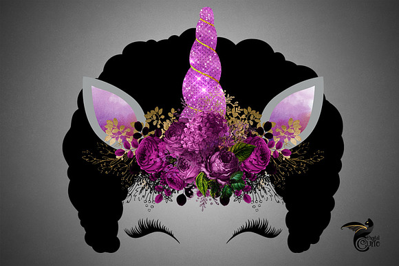 Afro Unicorn Faces Clipart in Illustrations - product preview 2
