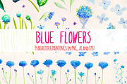95 Blue Flower Watercolor Elements