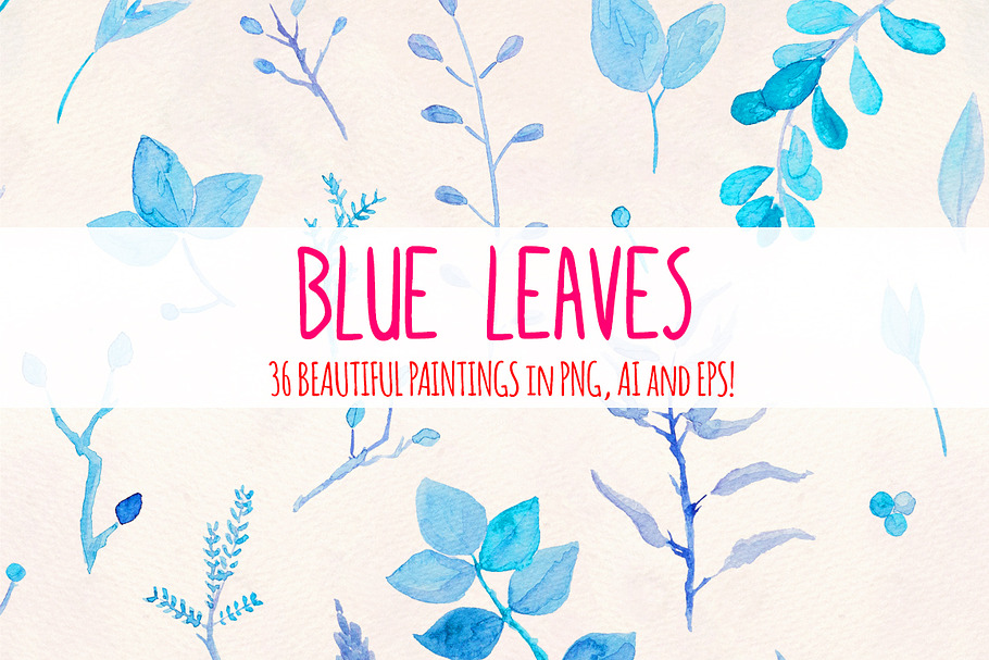 Delicate Blue Leaves 36 Watercolors