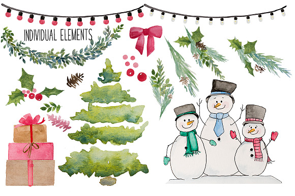 Christmas watercolor clip art BUNDLE in Illustrations - product preview 3